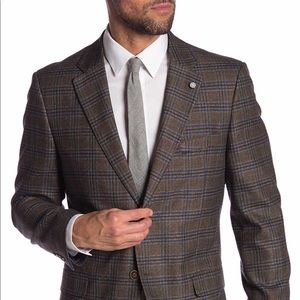 Nautica Brown Plaid Trim Fit Sports Coat